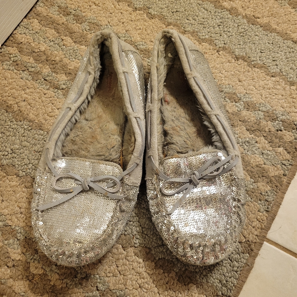 Silver sequin moccasin size 9